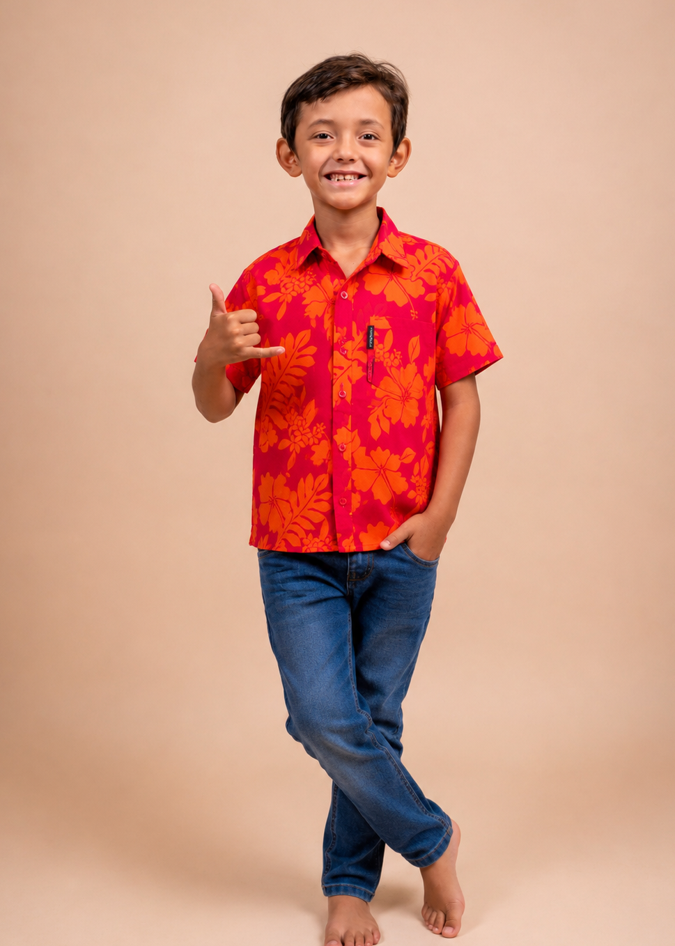 Chemise petit garçon motif bloom ember polynésien - Bamboo Kultur