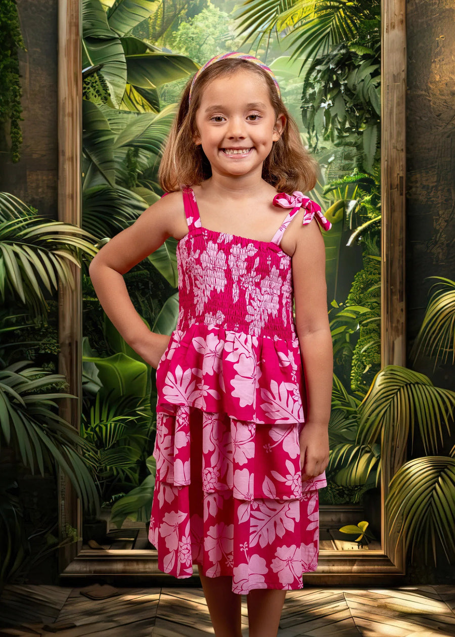 Robe petite fille Heilani motif bloom rose polynésien - Bamboo Kultur