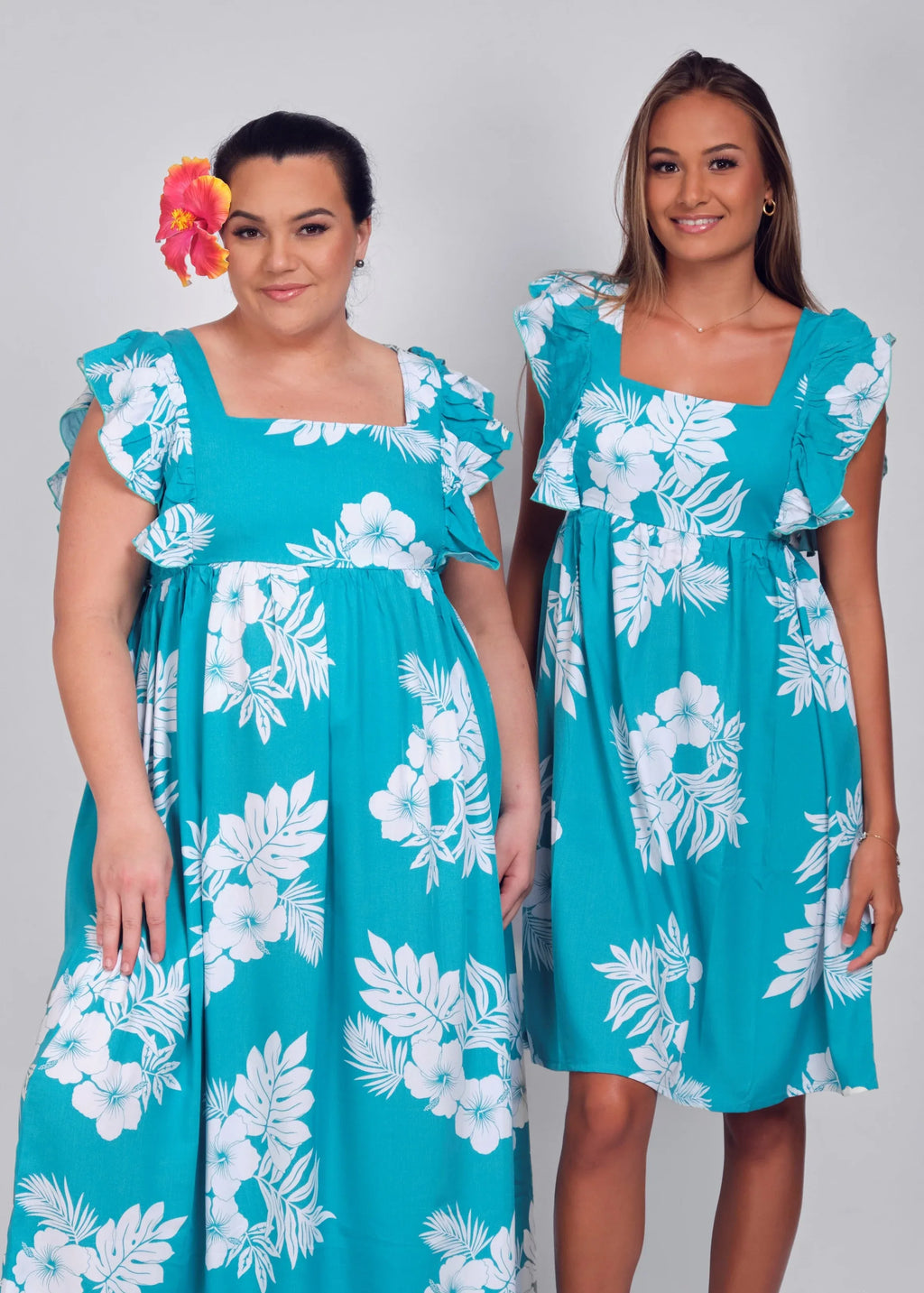 Robe Hokulani courte femme motif fougère bleu clair polynésien - Bamboo Kultur