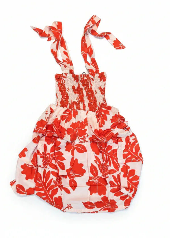 Robe petite fille Heilani motif hibiscus corail polynésien - Bamboo Kultur