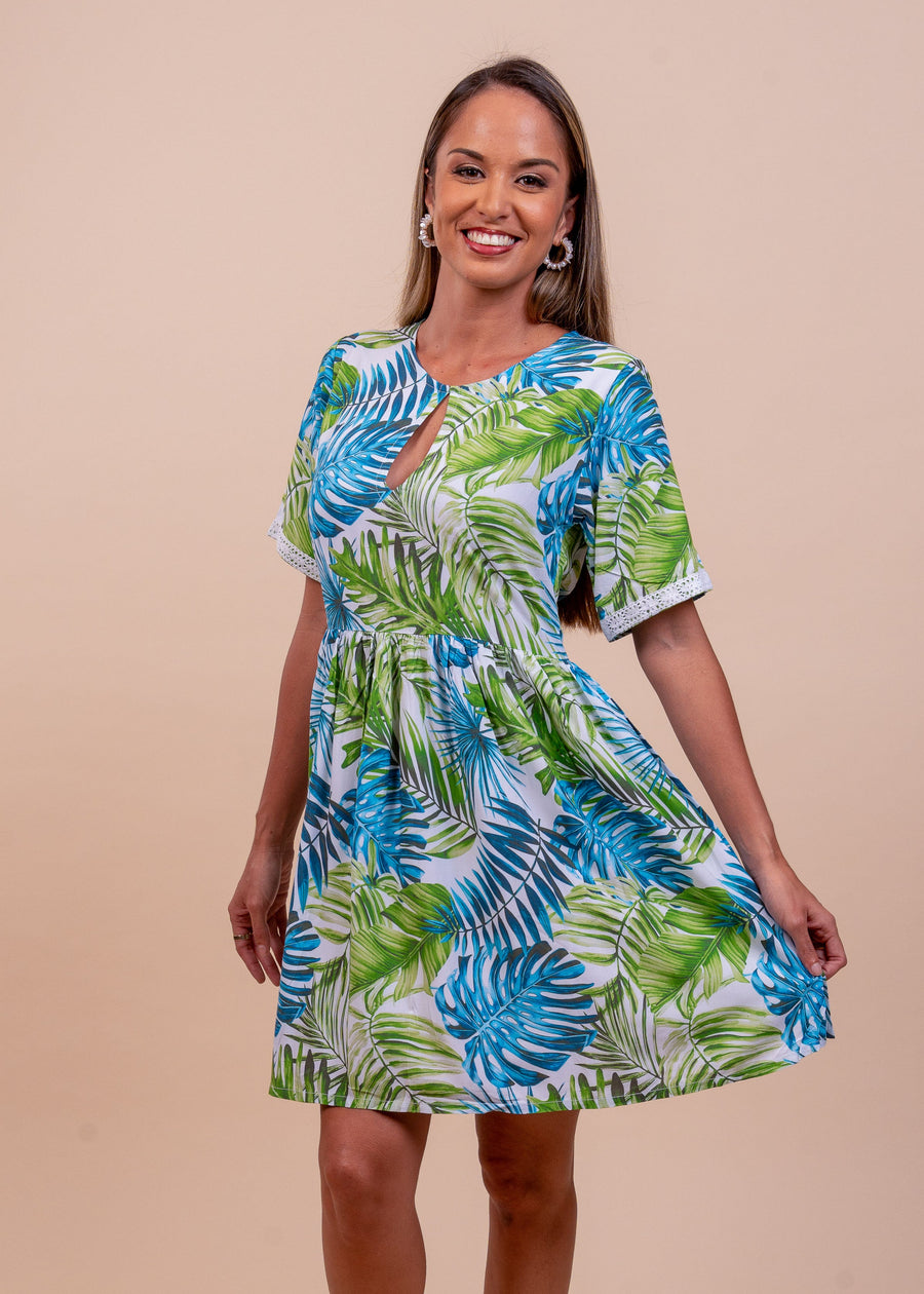 Robe Maia courte femme motif rauere blanc polynésien - Bamboo Kultur